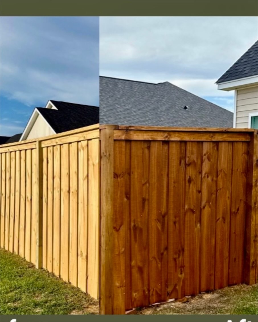 Before and after fence staining Greenville SC